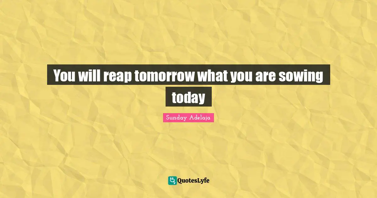 You will reap tomorrow what you are sowing today