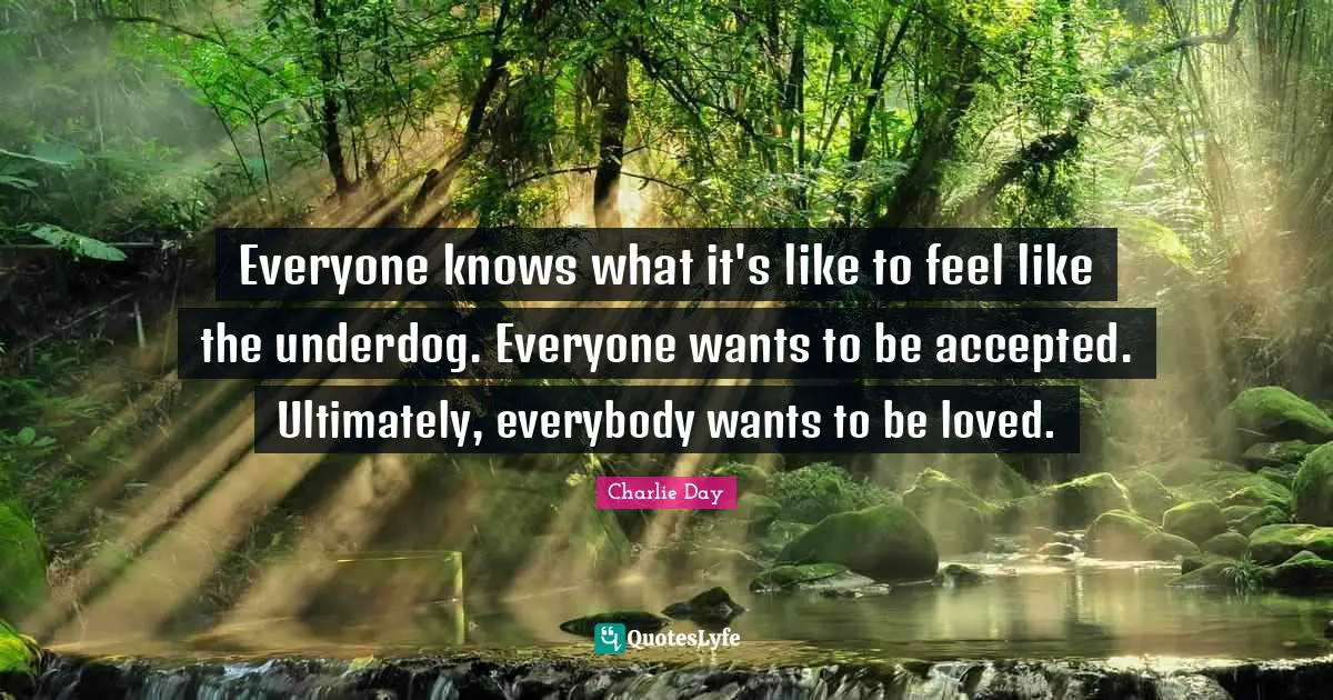 Everyone knows what it's like to feel like the underdog. Everyone wants to be accepted. Ultimately, everybody wants to be loved.