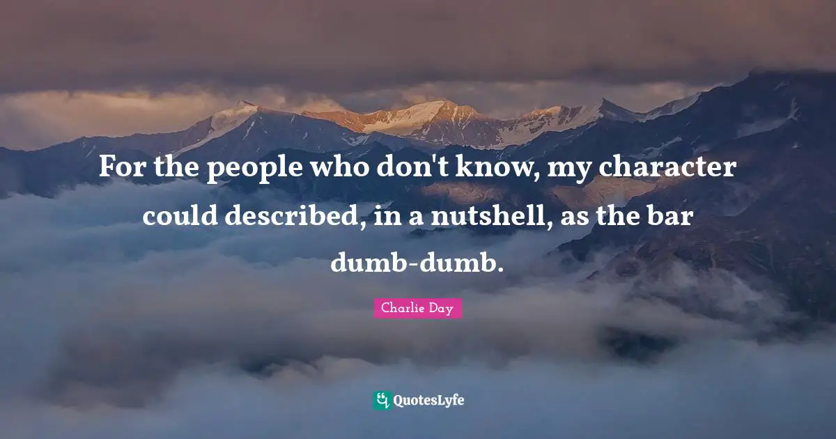 For the people who don't know, my character could described, in a nutshell, as the bar dumb-dumb.