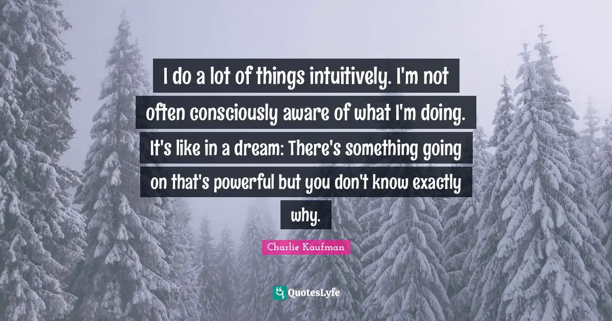 I do a lot of things intuitively. I'm not often consciously aware of what I'm doing. It's like in a dream: There's something going on that's powerful but you don't know exactly why.