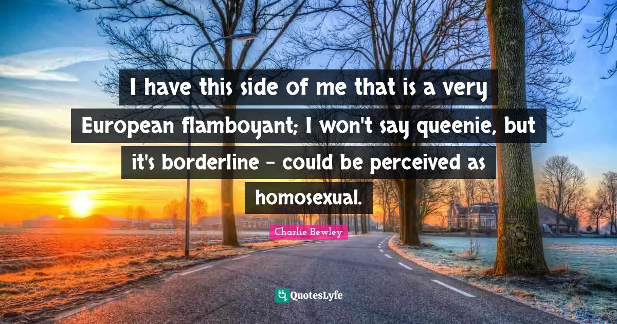 I have this side of me that is a very European flamboyant; I won't say queenie, but it's borderline - could be perceived as homosexual.