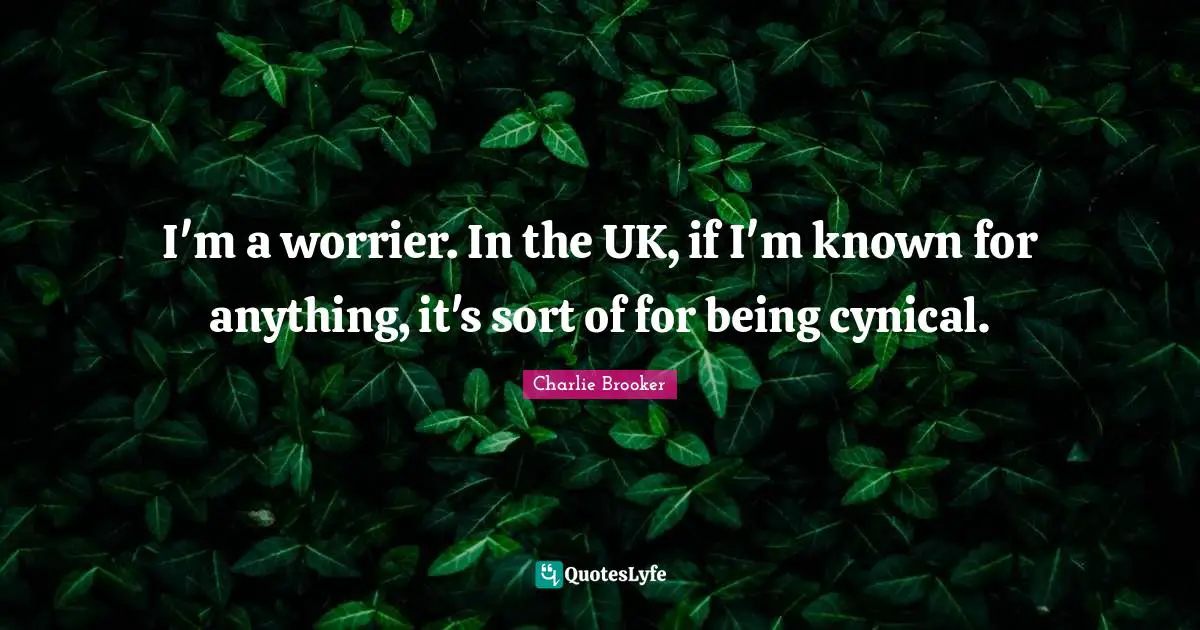 Charlie Brooker Quotes: "I'm a worrier. In the UK, if I'm known for anything, it's sort of for being cynical."