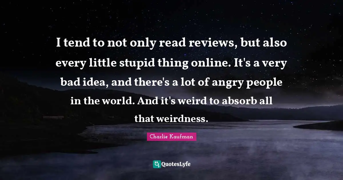 I tend to not only read reviews, but also every little stupid thing online. It's a very bad idea, and there's a lot of angry people in the world. And it's weird to absorb all that weirdness.