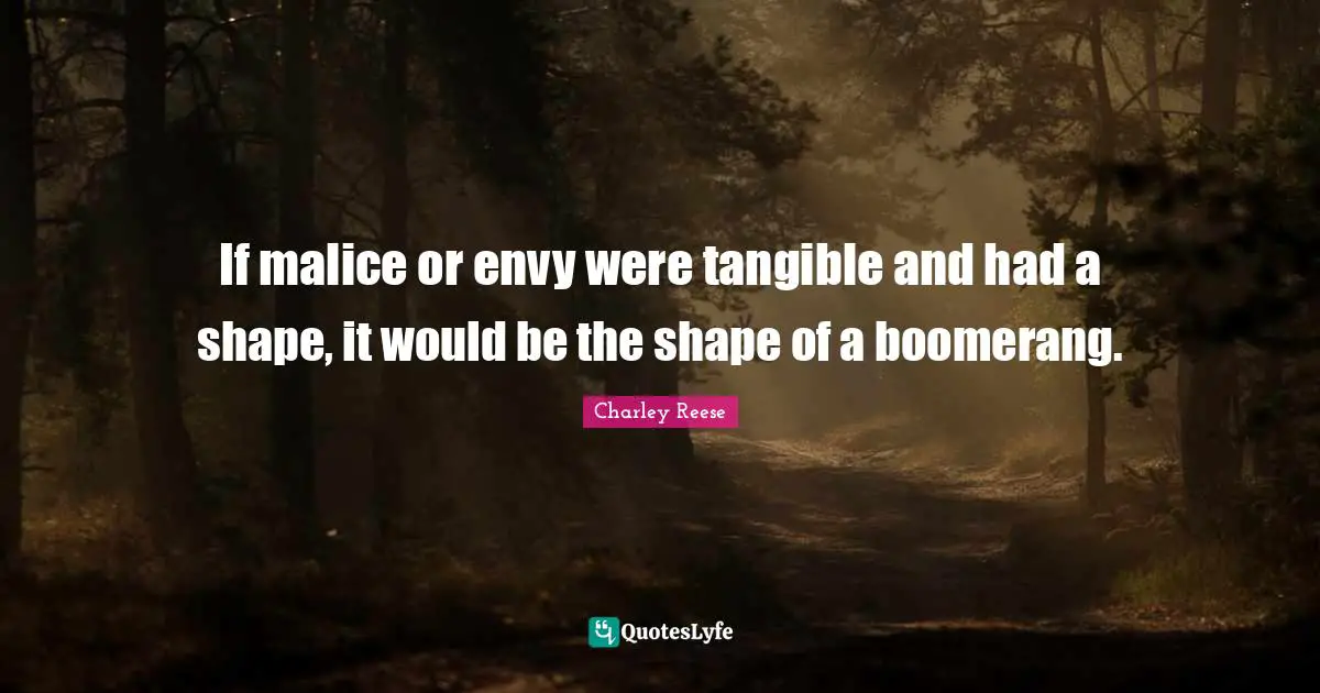 Envy Quotes: "If malice or envy were tangible and had a shape, it would be the shape of a boomerang."