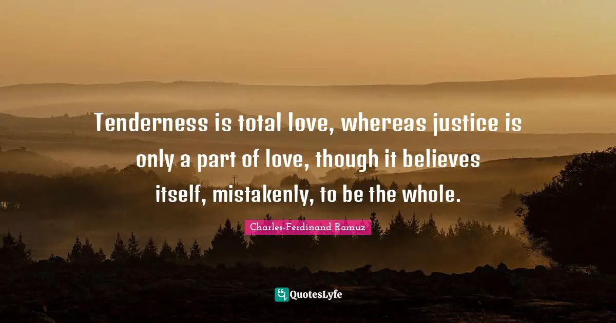 Tenderness is total love, whereas justice is only a part of love, though it believes itself, mistakenly, to be the whole.