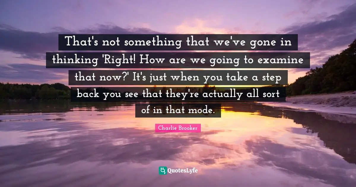 Charlie Brooker Quotes: "That's not something that we've gone in thinking 'Right! How are we going to examine that now?' It's just when you take a step back you see that they're actually all sort of in that mode."