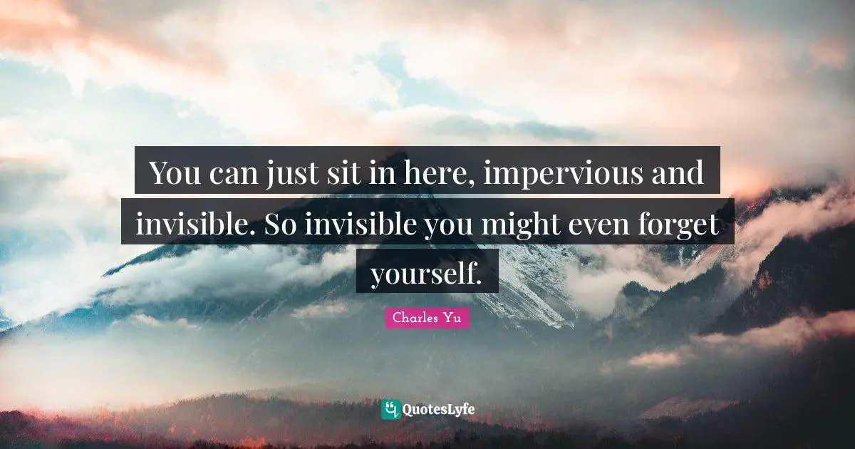 You can just sit in here, impervious and invisible. So invisible you might even forget yourself.