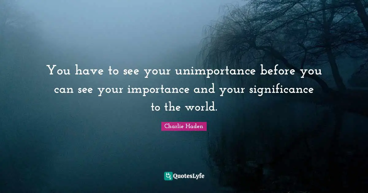 You have to see your unimportance before you can see your importance and your significance to the world.