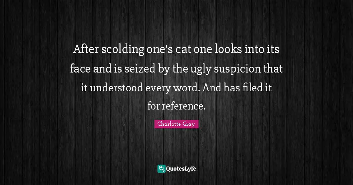 After scolding one's cat one looks into its face and is seized by the ugly suspicion that it understood every word. And has filed it for reference.