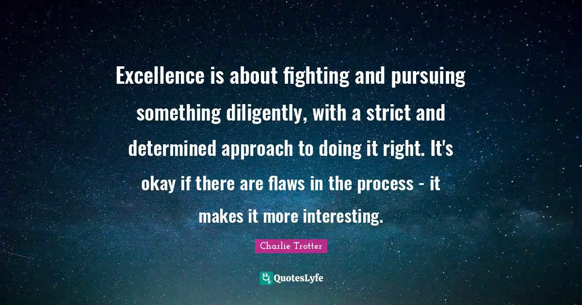 Excellence is about fighting and pursuing something diligently, with a strict and determined approach to doing it right. It's okay if there are flaws in the process - it makes it more interesting.