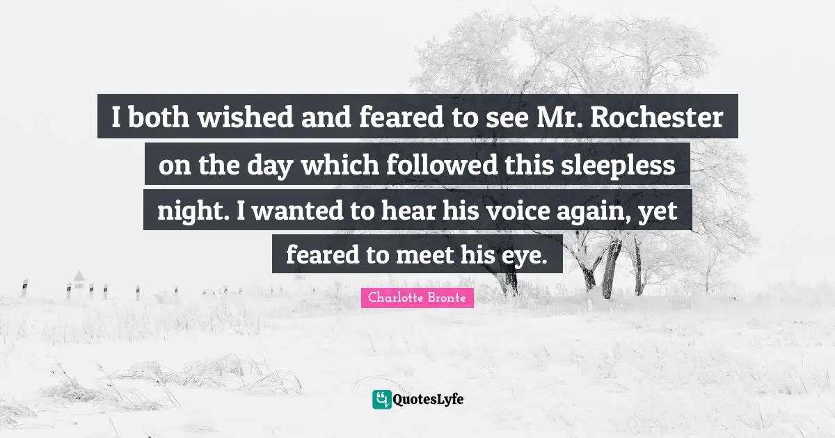I both wished and feared to see Mr. Rochester on the day which followed this sleepless night. I wanted to hear his voice again, yet feared to meet his eye.