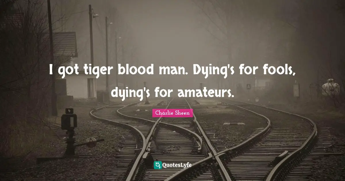 I got tiger blood man. Dying's for fools, dying's for amateurs.