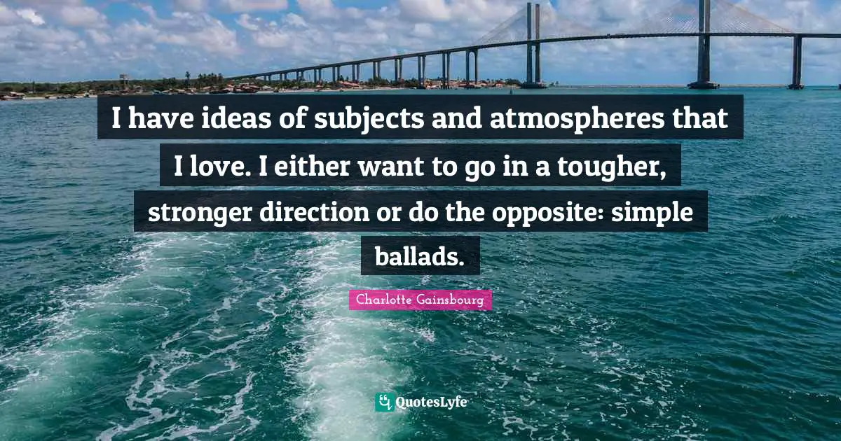I have ideas of subjects and atmospheres that I love. I either want to go in a tougher, stronger direction or do the opposite: simple ballads.