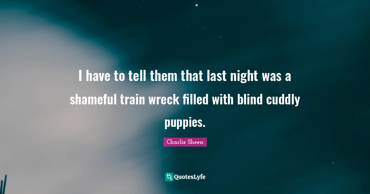 I have to tell them that last night was a shameful train wreck filled with blind cuddly puppies.
