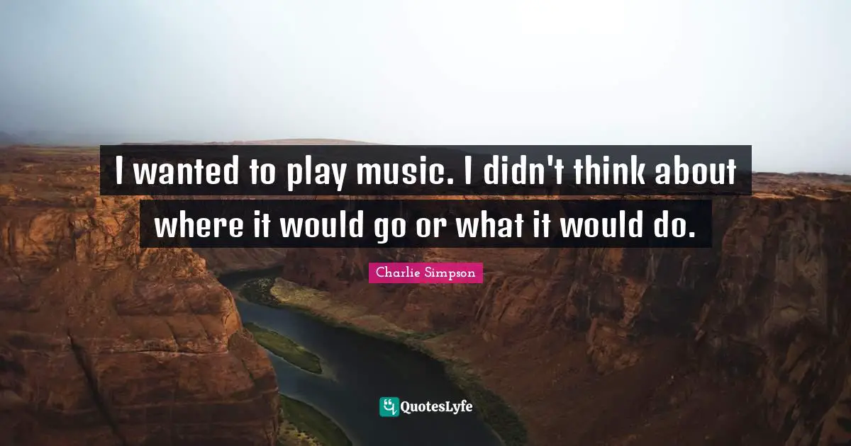I wanted to play music. I didn't think about where it would go or what it would do.