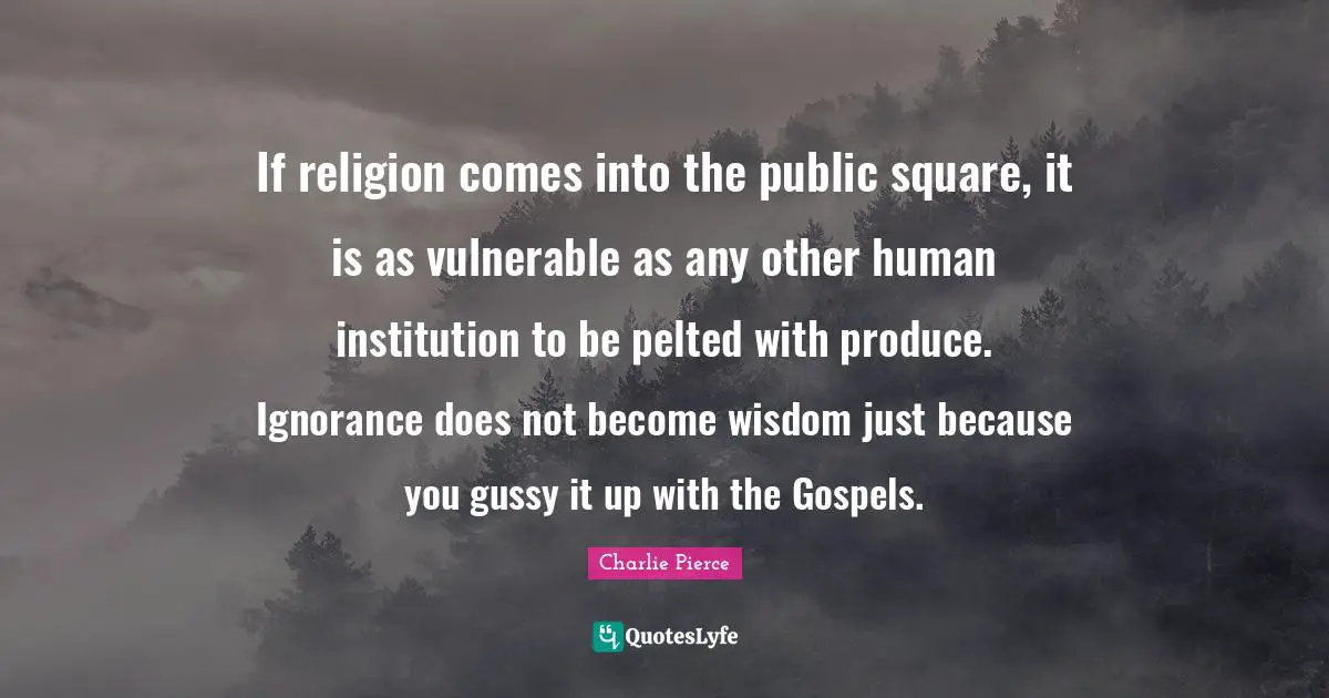 If religion comes into the public square, it is as vulnerable as any other human institution to be pelted with produce. Ignorance does not become wisdom just because you gussy it up with the Gospels.