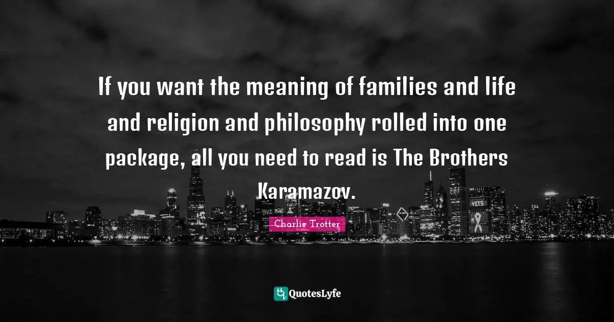 Life Philosophy Quotes: "If you want the meaning of families and life and religion and philosophy rolled into one package, all you need to read is The Brothers Karamazov."