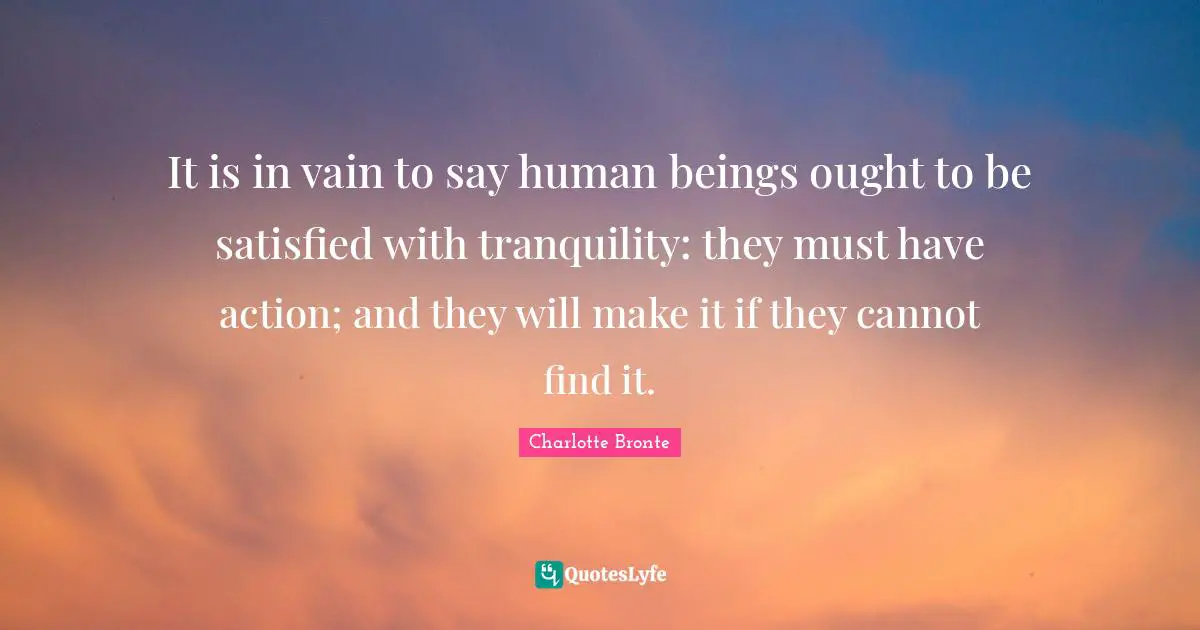 It is in vain to say human beings ought to be satisfied with tranquility: they must have action; and they will make it if they cannot find it.