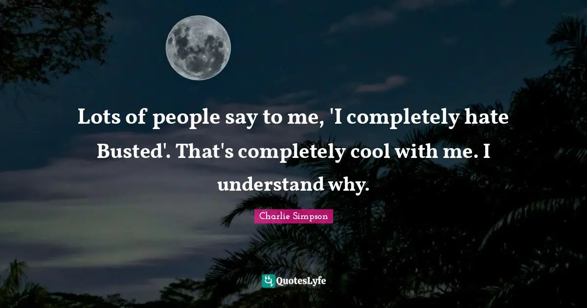 Lots of people say to me, 'I completely hate Busted'. That's completely cool with me. I understand why.