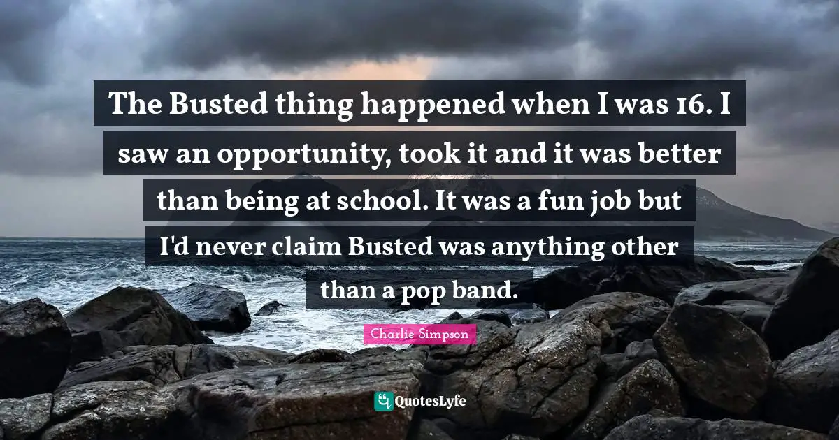 The Busted thing happened when I was 16. I saw an opportunity, took it and it was better than being at school. It was a fun job but I'd never claim Busted was anything other than a pop band.