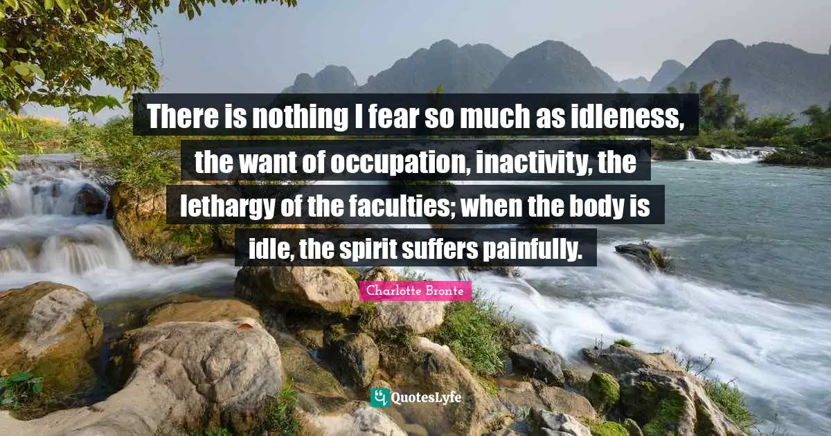 There is nothing I fear so much as idleness, the want of occupation, inactivity, the lethargy of the faculties; when the body is idle, the spirit suffers painfully.