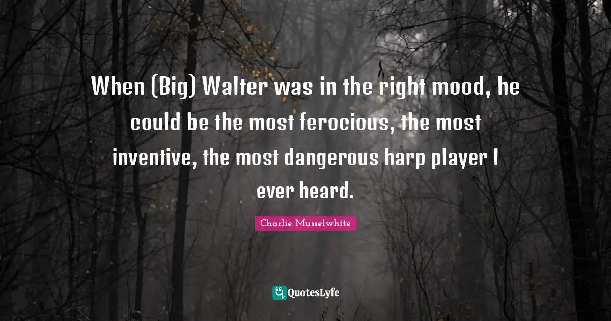 When (Big) Walter was in the right mood, he could be the most ferocious, the most inventive, the most dangerous harp player I ever heard.