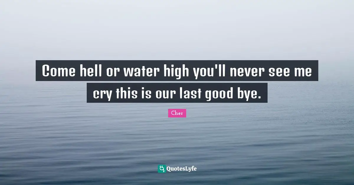 Cher Quotes: "Come hell or water high you'll never see me cry this is our last good bye."