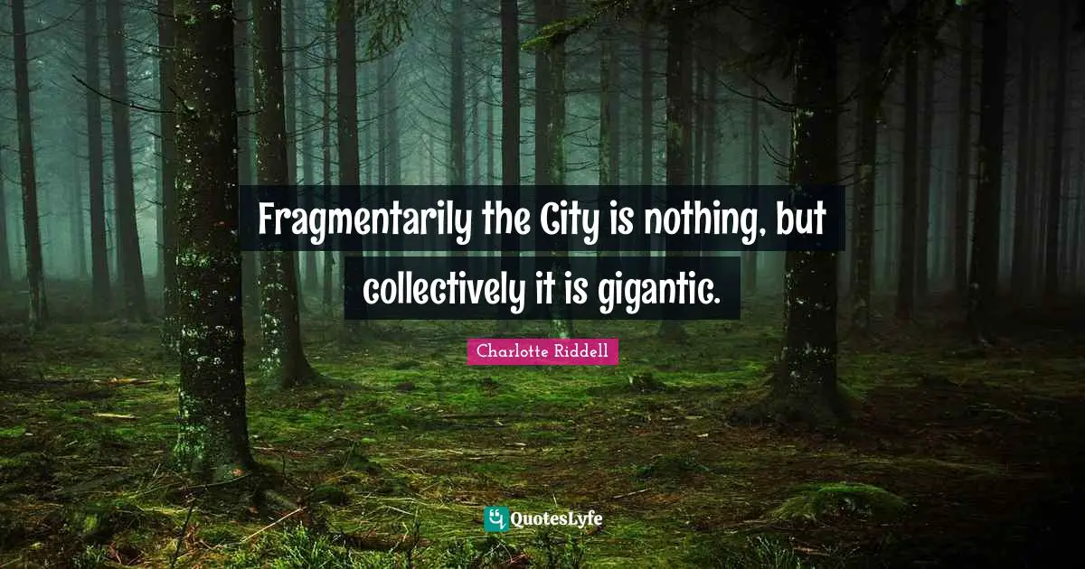Fragmentarily the City is nothing, but collectively it is gigantic.