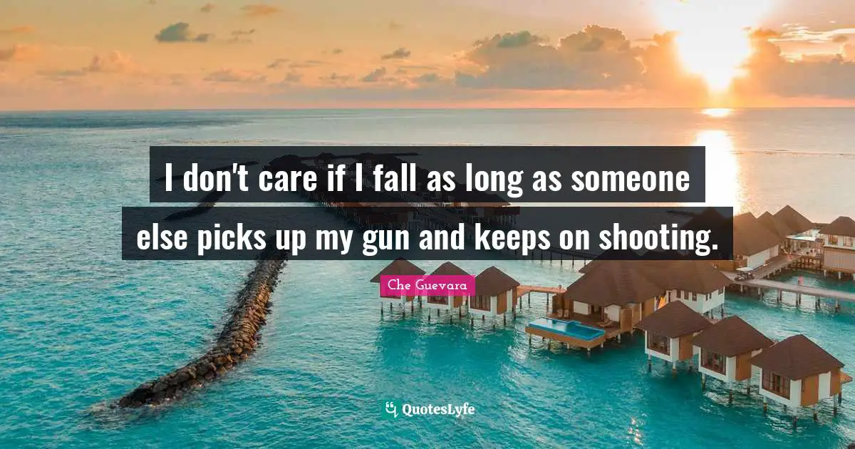 Che Guevara Quotes: I don't care if I fall as long as someone else picks up my gun and keeps on shooting.