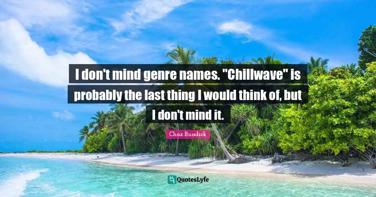 I don't mind genre names. "Chillwave" is probably the last thing I would think of, but I don't mind it.