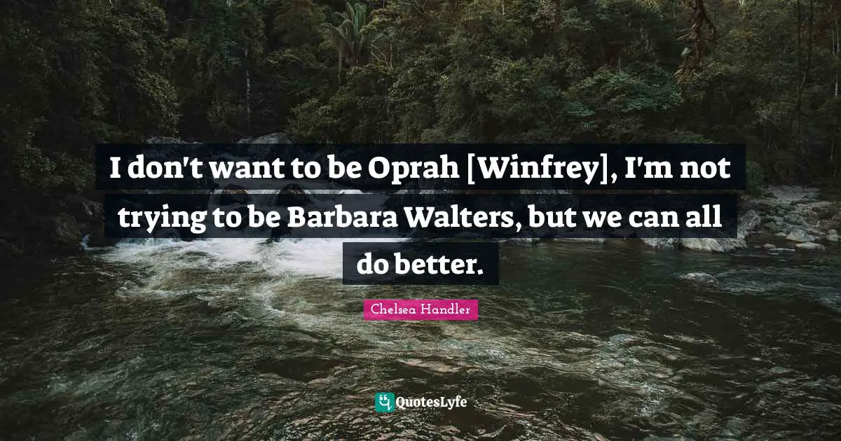 I don't want to be Oprah [Winfrey], I'm not trying to be Barbara Walters, but we can all do better.