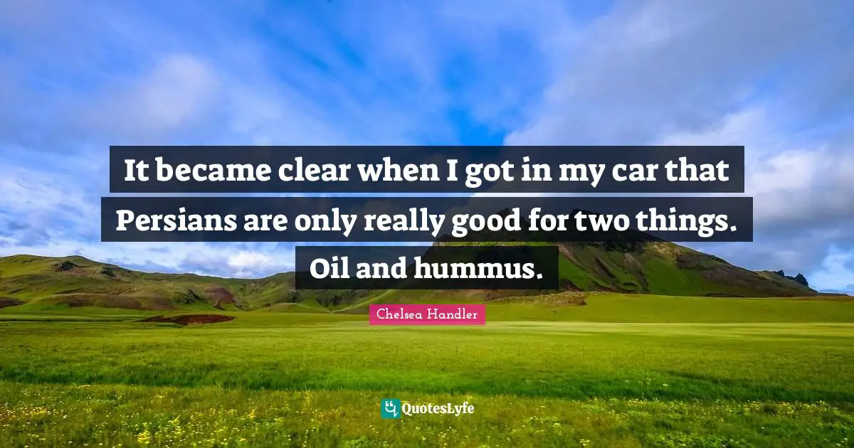 It became clear when I got in my car that Persians are only really good for two things. Oil and hummus.