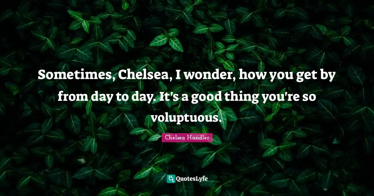 Sometimes, Chelsea, I wonder, how you get by from day to day. It's a good thing you're so voluptuous.