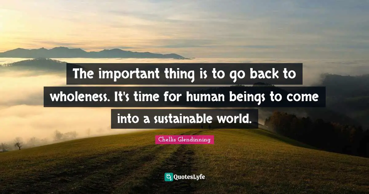 The important thing is to go back to wholeness. It's time for human beings to come into a sustainable world.