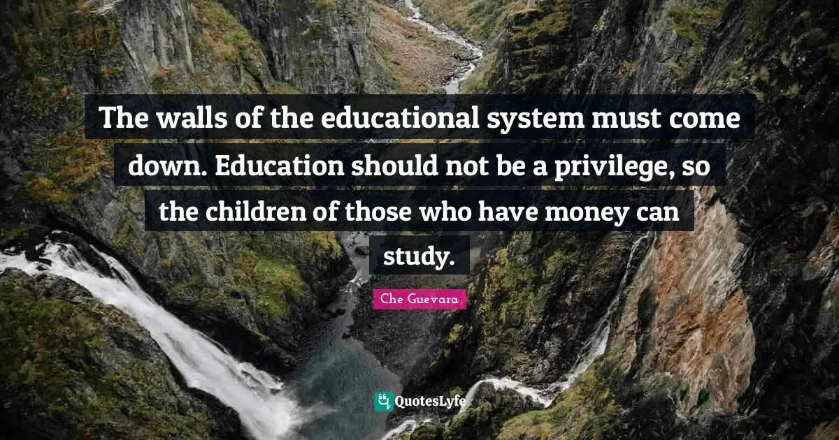 Che Guevara Quotes: The walls of the educational system must come down. Education should not be a privilege, so the children of those who have money can study.