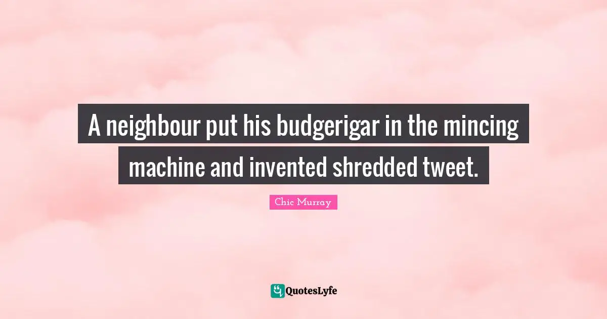 A neighbour put his budgerigar in the mincing machine and invented shredded tweet.