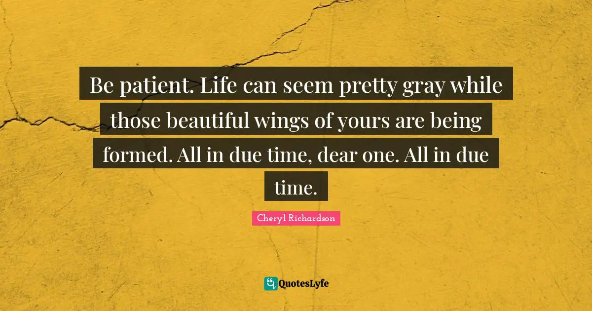 Be patient. Life can seem pretty gray while those beautiful wings of yours are being formed. All in due time, dear one. All in due time.