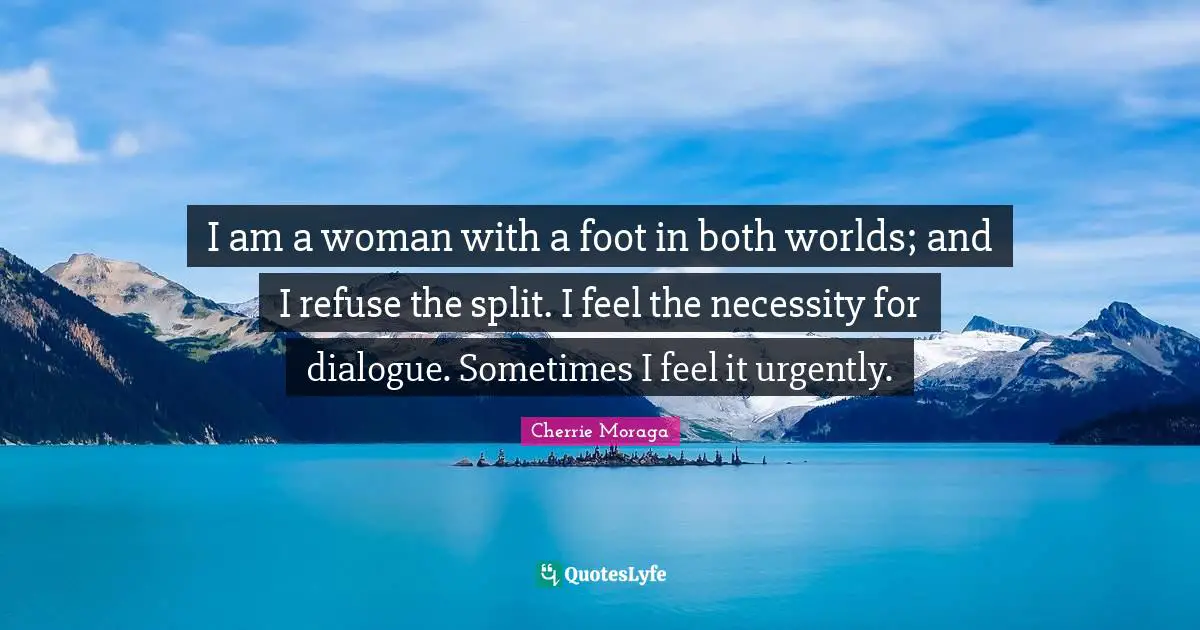I am a woman with a foot in both worlds; and I refuse the split. I feel the necessity for dialogue. Sometimes I feel it urgently.