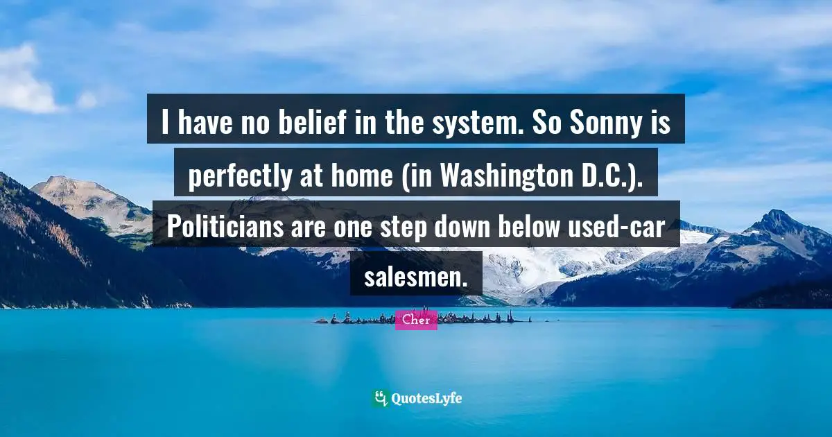I have no belief in the system. So Sonny is perfectly at home (in Washington D.C.). Politicians are one step down below used-car salesmen.