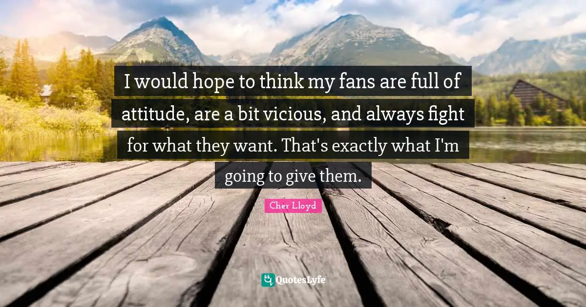 I would hope to think my fans are full of attitude, are a bit vicious, and always fight for what they want. That's exactly what I'm going to give them.