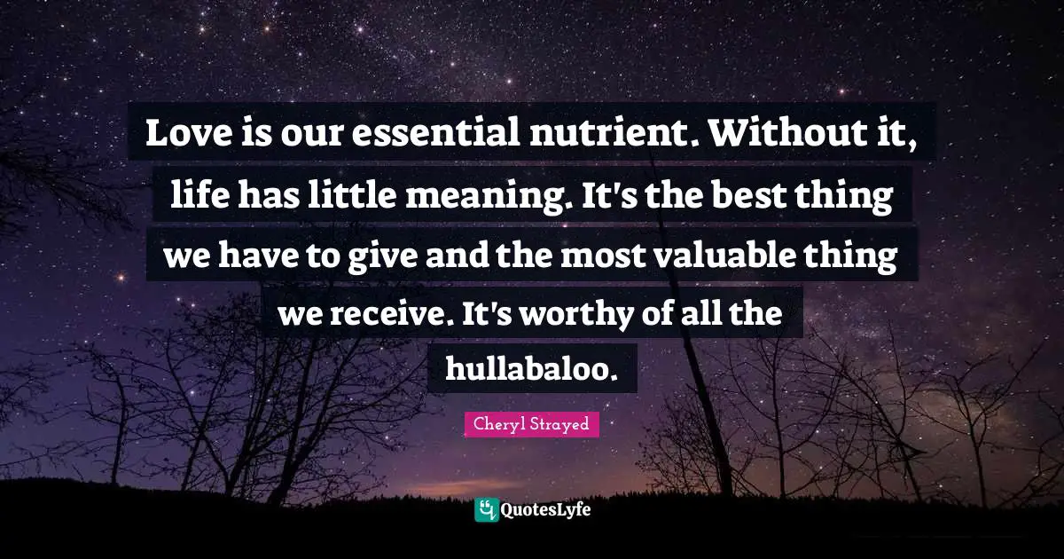Love is our essential nutrient. Without it, life has little meaning. It's the best thing we have to give and the most valuable thing we receive. It's worthy of all the hullabaloo.