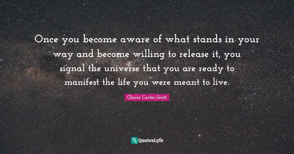 Once you become aware of what stands in your way and become willing to release it, you signal the universe that you are ready to manifest the life you were meant to live.