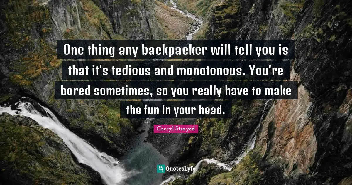 One thing any backpacker will tell you is that it's tedious and monotonous. You're bored sometimes, so you really have to make the fun in your head.