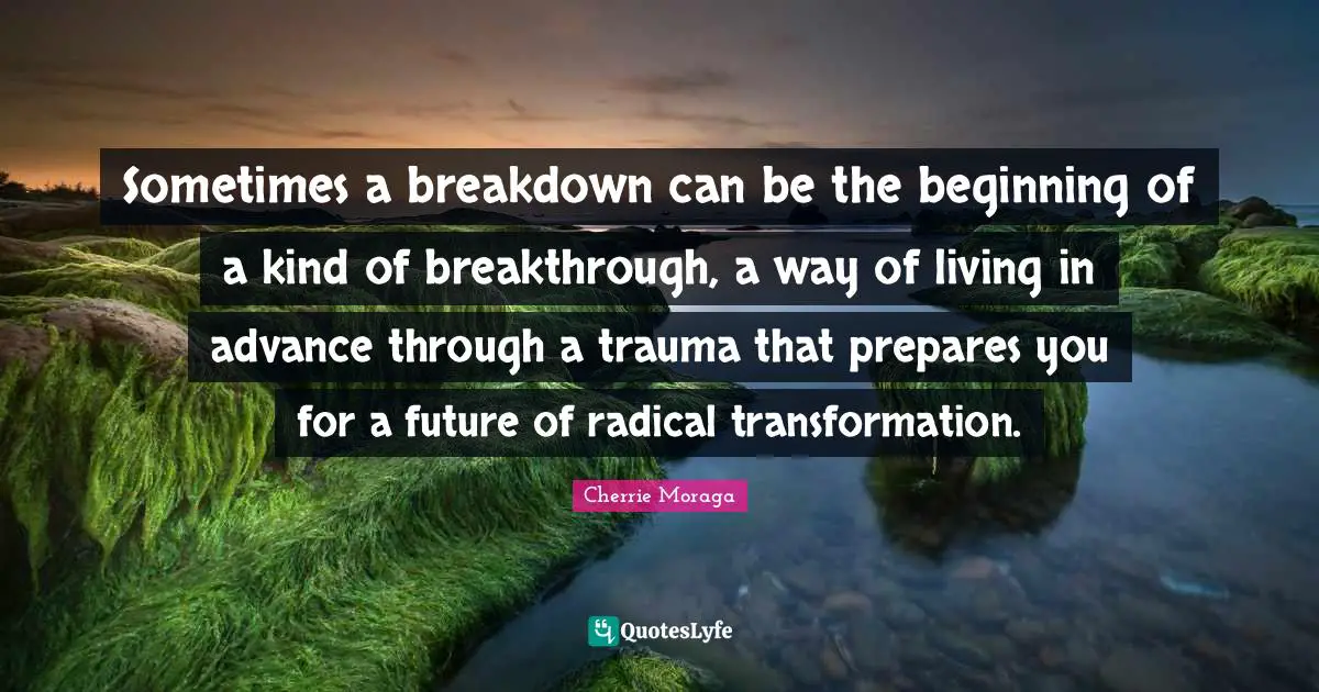 Radical Quotes: "Sometimes a breakdown can be the beginning of a kind of breakthrough, a way of living in advance through a trauma that prepares you for a future of radical transformation."