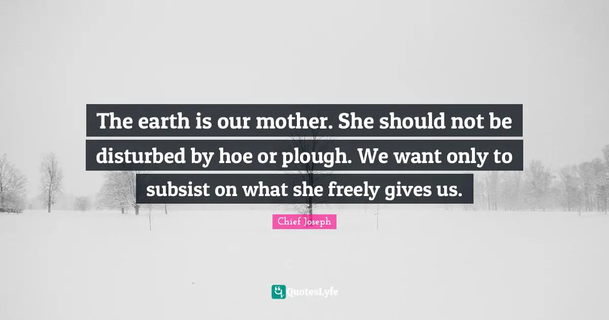 Chief Joseph Quotes: "The earth is our mother. She should not be disturbed by hoe or plough. We want only to subsist on what she freely gives us."