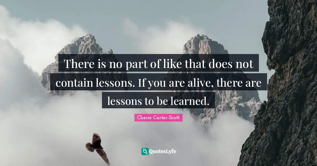There is no part of like that does not contain lessons. If you are alive, there are lessons to be learned.