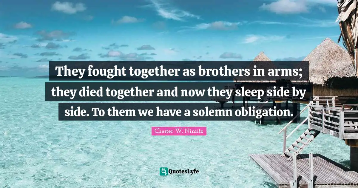 Brother Quotes: "They fought together as brothers in arms; they died together and now they sleep side by side. To them we have a solemn obligation."