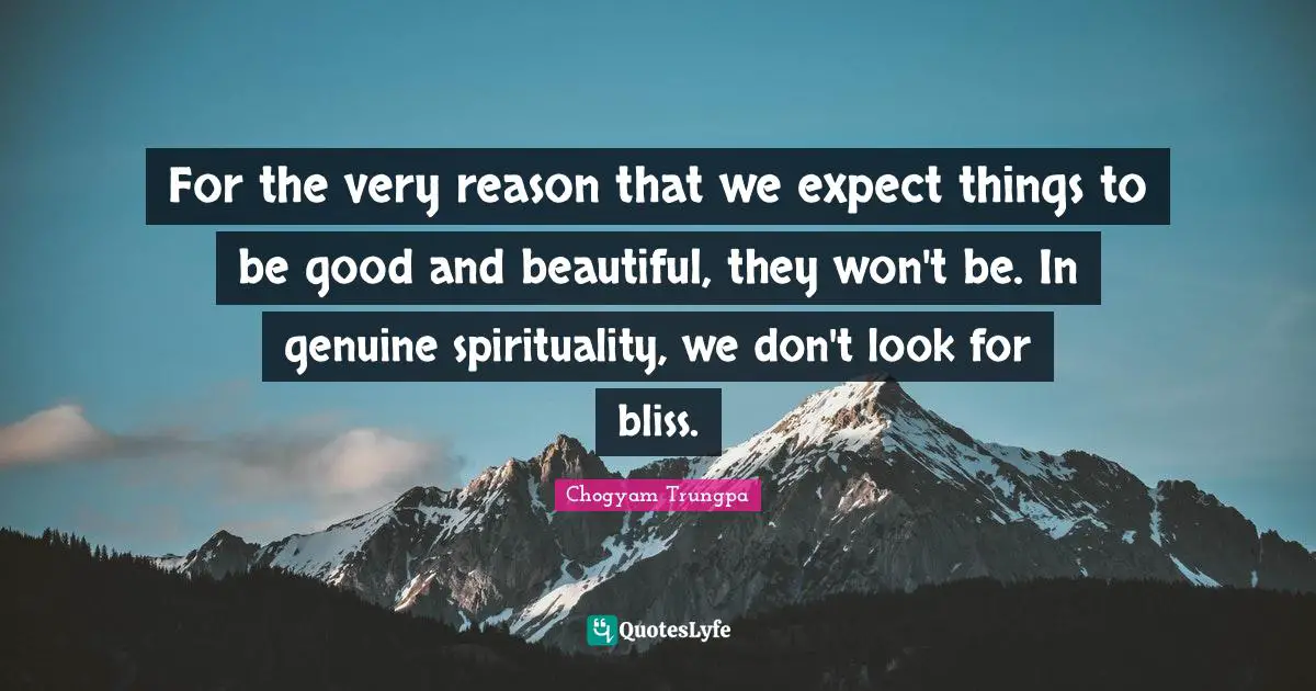 For the very reason that we expect things to be good and beautiful, they won't be. In genuine spirituality, we don't look for bliss.