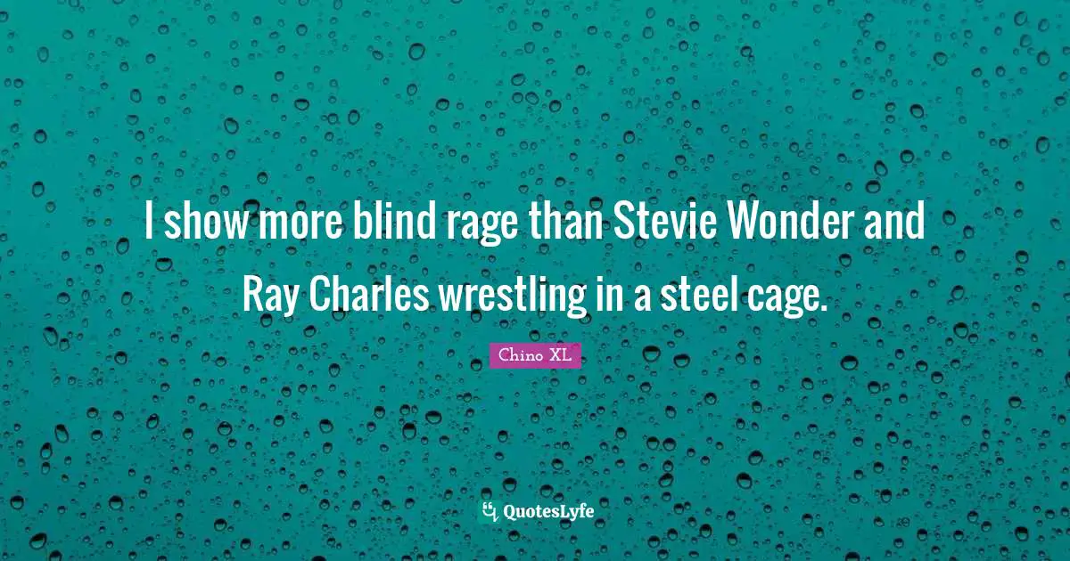 I show more blind rage than Stevie Wonder and Ray Charles wrestling in a steel cage.