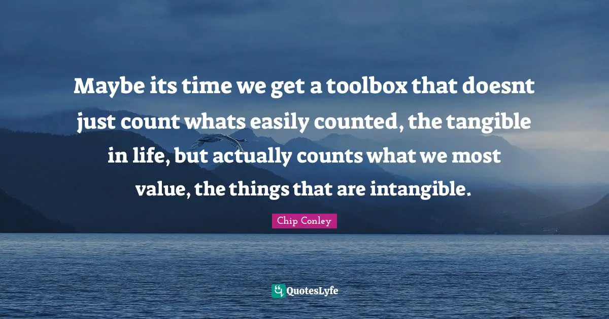Maybe its time we get a toolbox that doesnt just count whats easily counted, the tangible in life, but actually counts what we most value, the things that are intangible.